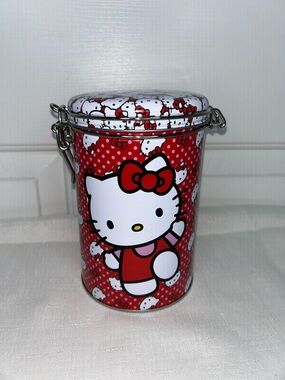 Hello Kitty Red and White Metal Storage Tin with Polkadot Graphic